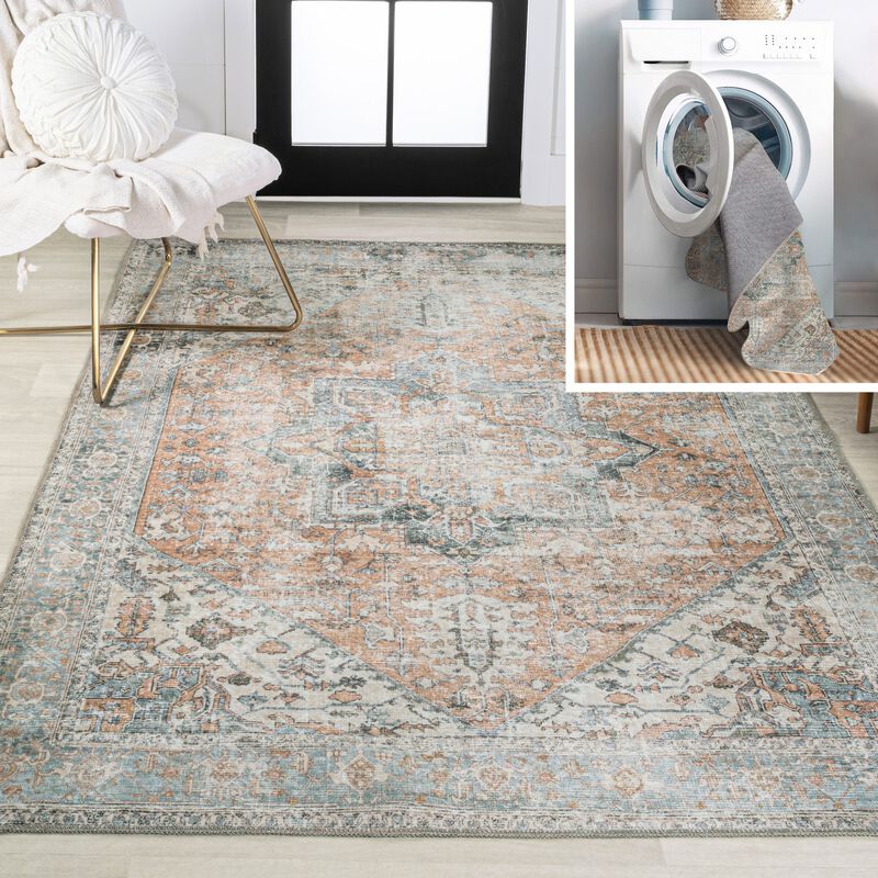 Armae Distressed Medallion Chenille Machine-Washable Area Rug