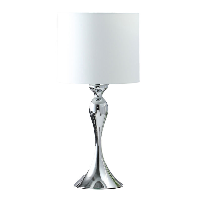 Omi 25 Inch Table Lamp, Drum White Shade, Sleek Slender Modern Chrome Body - Benzara