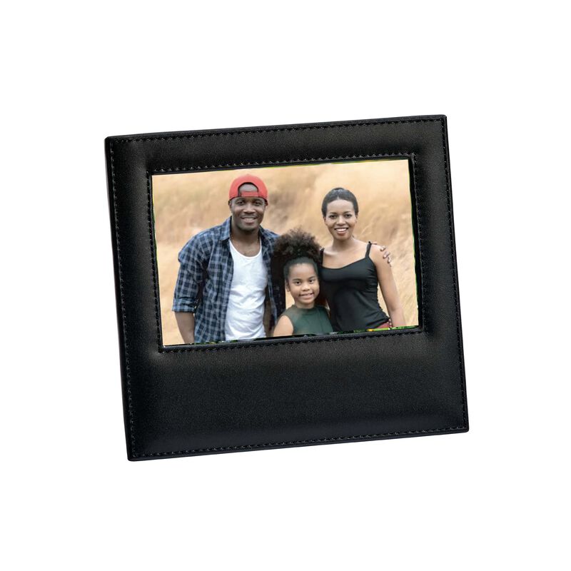 Black Leather Picture Frame Holds 4" x 6" Photo