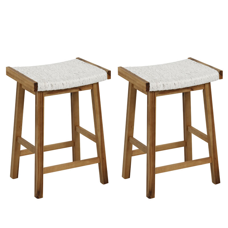 Set of 2 25.5 Inch Dining Bar Stool with Seaweed Woven Seat