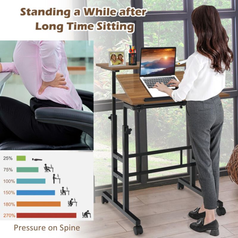 Mobile Standing up Desk Adjustable Computer Desk Tilting Workstation