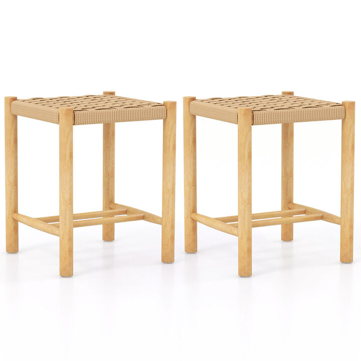 Dining Stool Set of 2 with Rubber Wood Frame-Natural