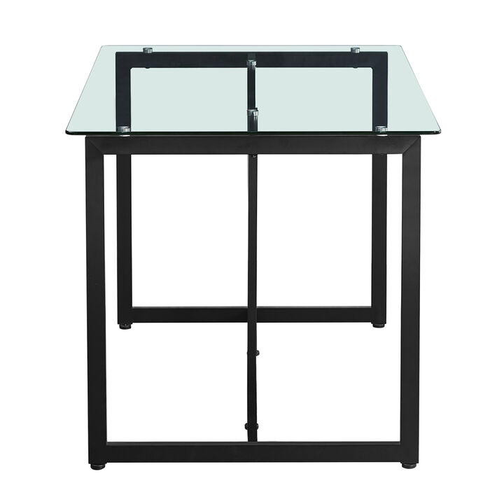 47" Iron Dining Table with Tempered Glass Top, Clear Black