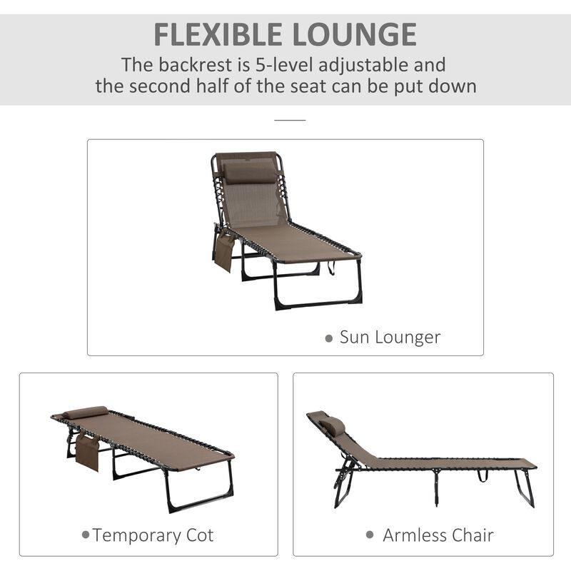 Portable Sun Bed: Folding Camping Cot with Adjustable Backrest