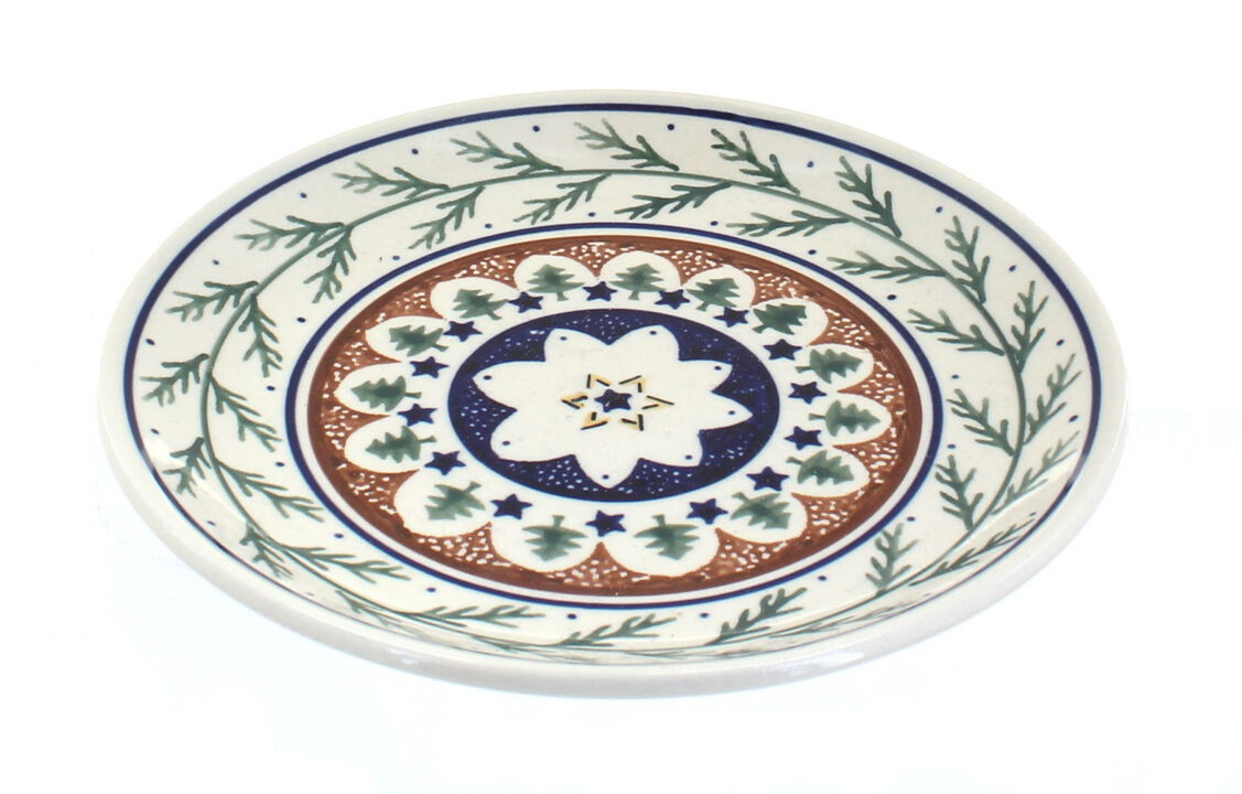 Blue Rose Polish Pottery Evergreen Dessert Plate