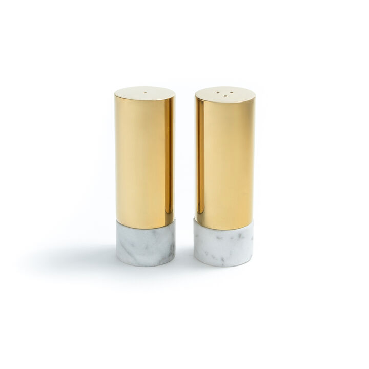 Coluna Dual Salt & Pepper, Marble & Gold, Set of 2