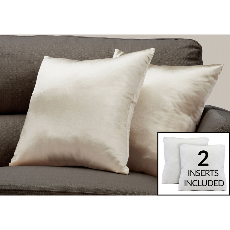 Monarch Specialties I 9335 Pillows, Set Of 2, 18 X 18 Square, Insert Included, Decorative Throw, Accent, Sofa, Couch, Bedroom, Polyester, Hypoallergenic, Gold, Modern