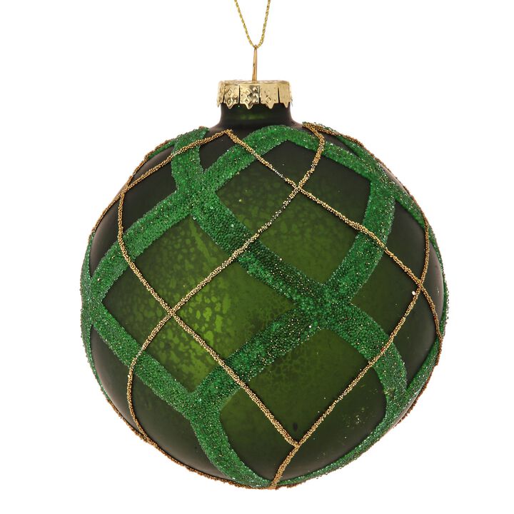 6ct Green Mercury Striped Glass Christmas Ball Ornaments 4" (100mm)