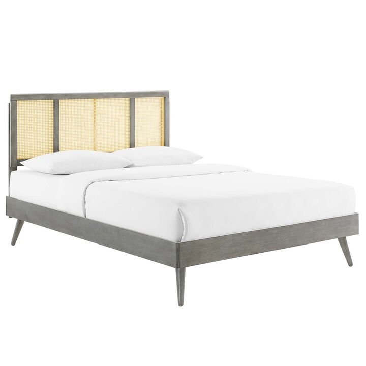 Modway - Kelsea Cane and Wood Full Platform Bed with Splayed Legs