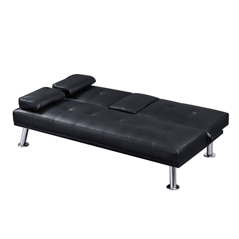 Modern Faux Leather Loveseat Sofa Bed With Cup Holders, Convertible Folding Sleeper Couch