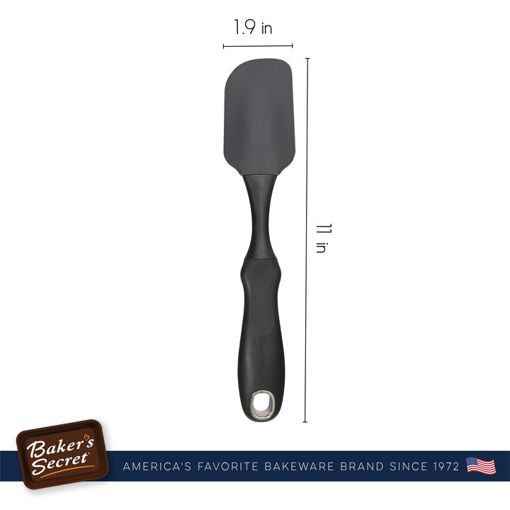 Baker's Secret 2-1 Scraper & Spatula, Silicone Heat Resistant, Baking Essentials, 10" Black