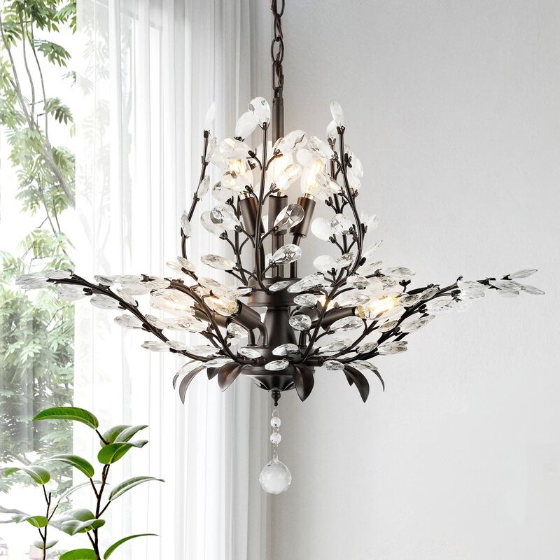 Diantha 28.5" 7-Light Contemporary Bohemian Iron/Acrylic LED Pendant, Oil Rubbed Bronze/Clear