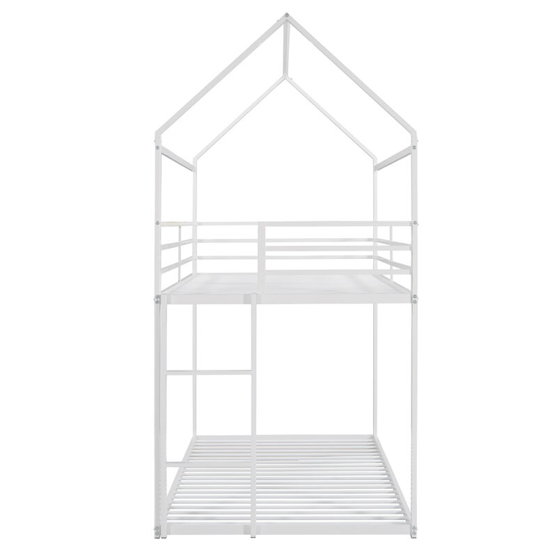 Bunk Beds for Kids Twin over Twin, House Bunk Bed Metal Bed Frame Built-in Ladder, No Box Spring Needed Black