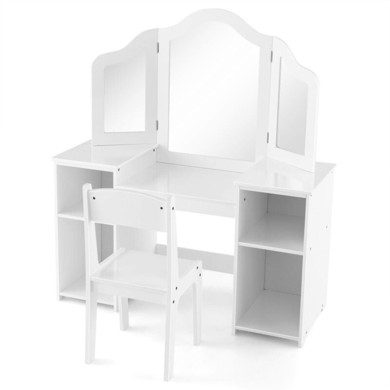 Hivvago Kids Vanity Table and Chair Set with Removable Tri-Folding Mirror