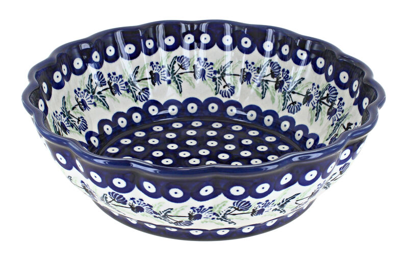 Blue Rose Polish Pottery Peacock Large Scallop Bowl