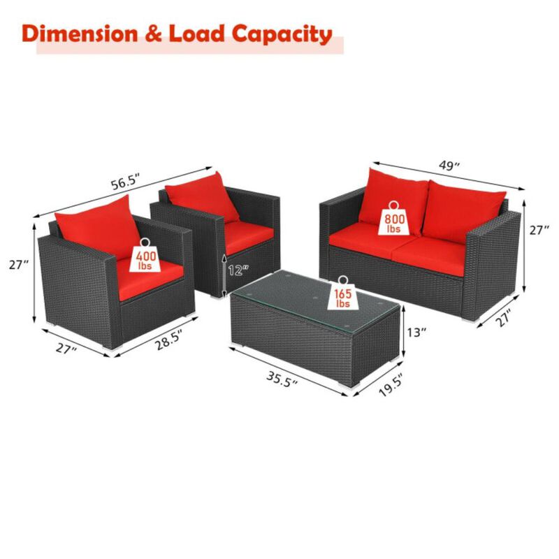 Hivvago 4 Pieces Patio Rattan Conversation Set with Padded Cushions