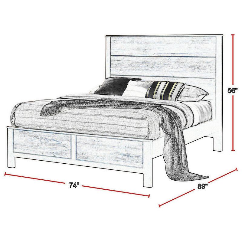 Roki Platform California King Bed with Panel Design, Rustic Brown Finish - Benzara