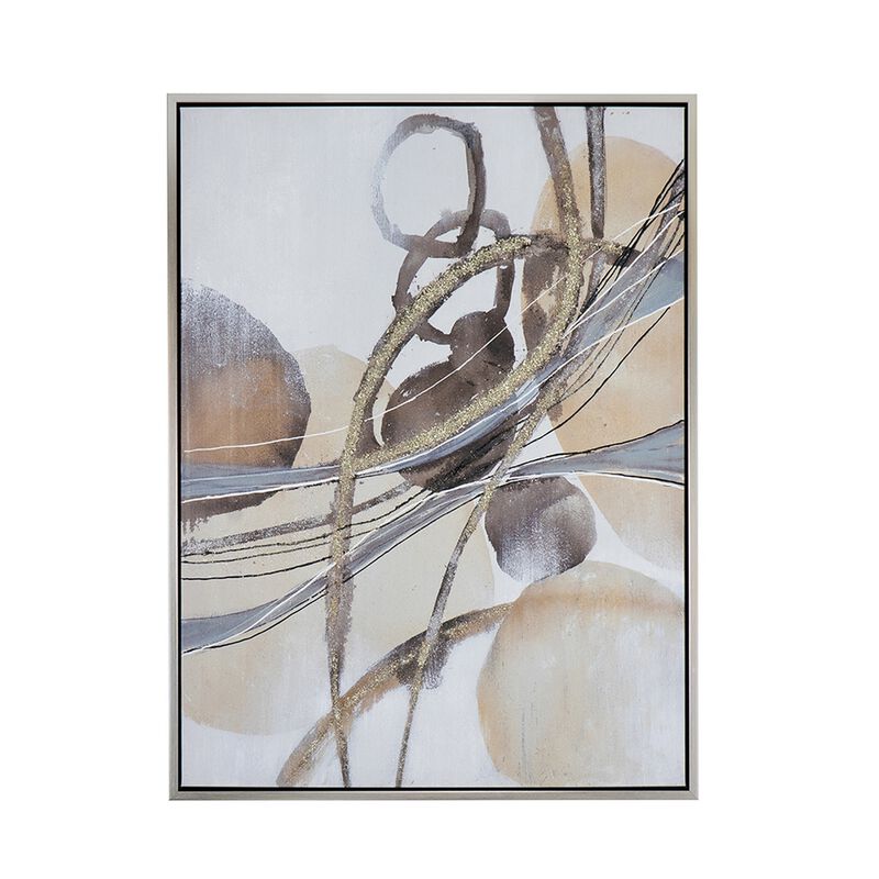 Bny 35 x 47 Abstract Wall Art Print, Watercolor Oil Painting, Brown, Silver - Benzara