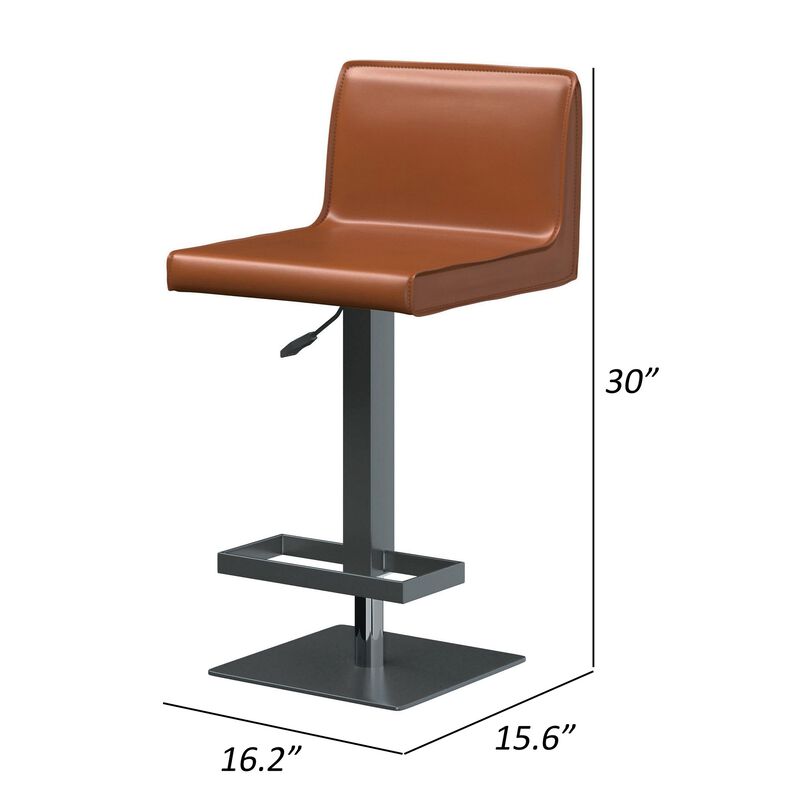 21-31 Inch Adjustable Height Barstool, Vegan Faux Leather, Cognac Brown - Benzara