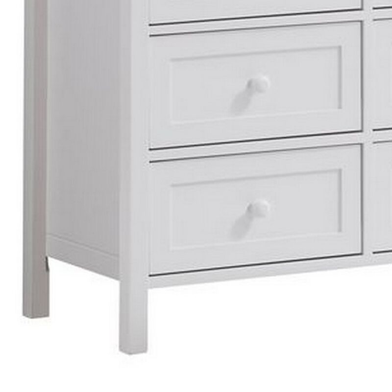 Mio 39 Inch 6 Drawer Dresser, Solid Wood, Molded Trim, Glossy White-Benzara