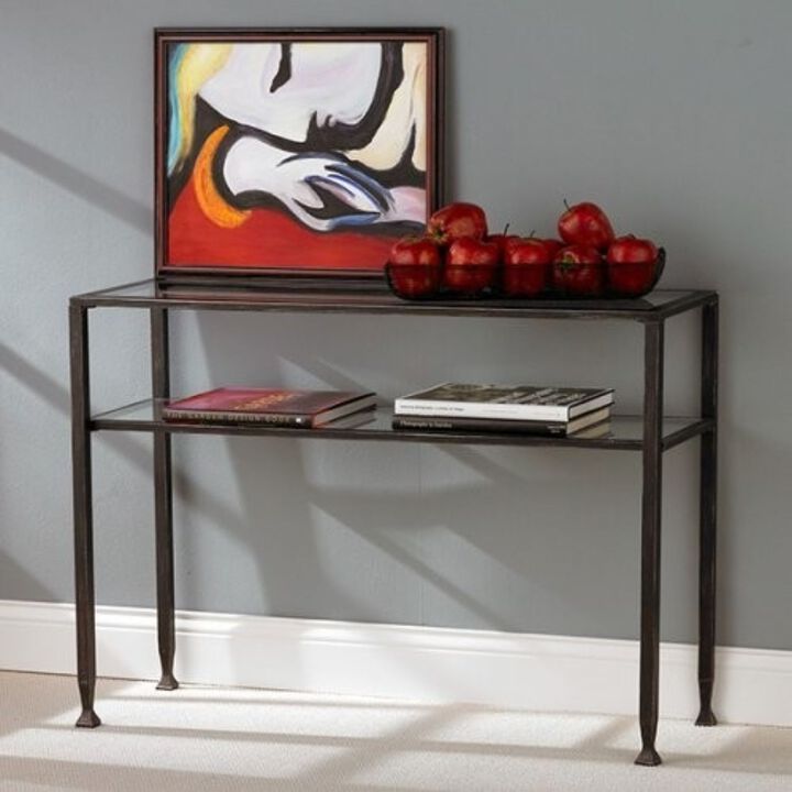 Hivvago Metal Glass Top Sofa Table Occasional Console Table with Shelf