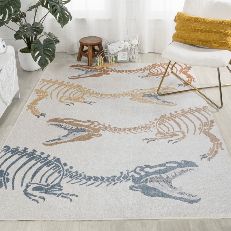 Kingdarr T-Rex Modern Kids Machine-Washable Area Rug