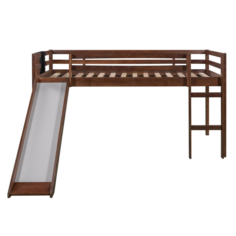 Twin size Loft Bed Wood Bed with Slide, Stair and Chalkboard