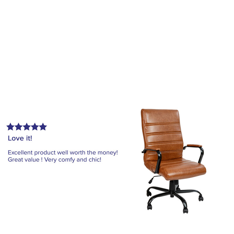 Whitney High Back Brown LeatherSoft Executive Swivel Office Chair with Black Frame and Arms