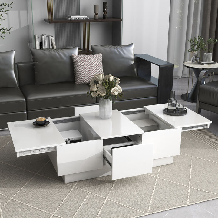 White Multi-Storage Coffee Table, 39.3"x21.6"