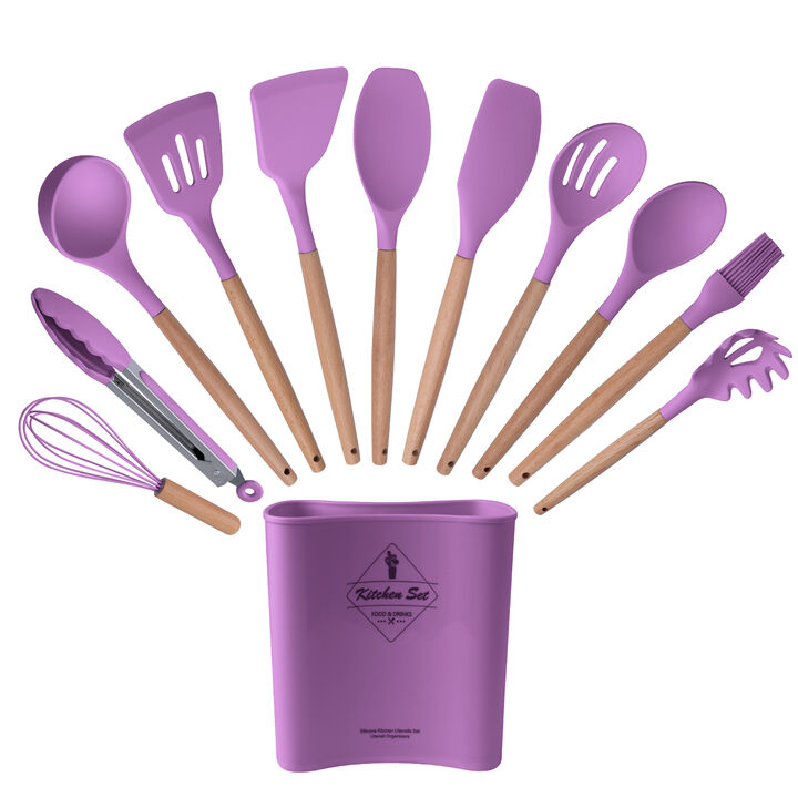 12-Piece Silicone Kitchen Utensils Set(Purple)