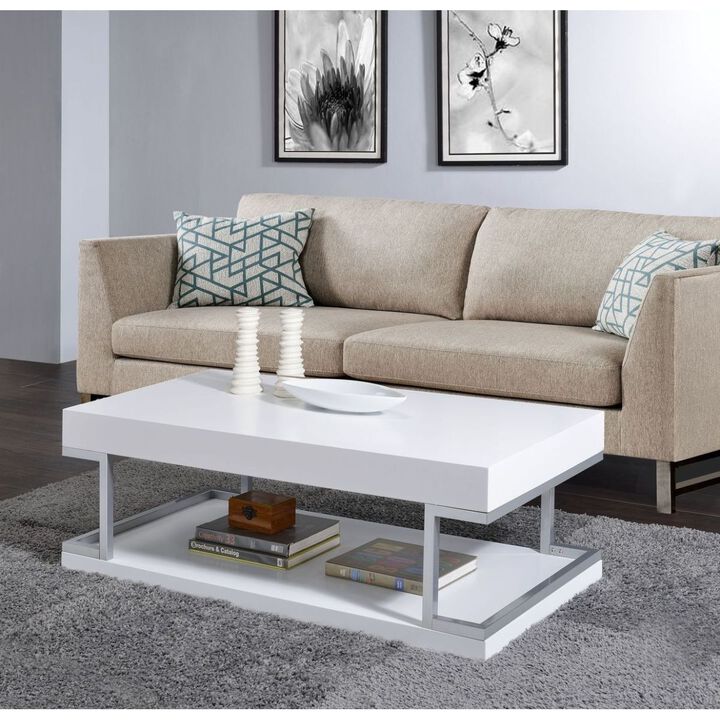 Aspers Coffee Table, White High Gloss & Chrome