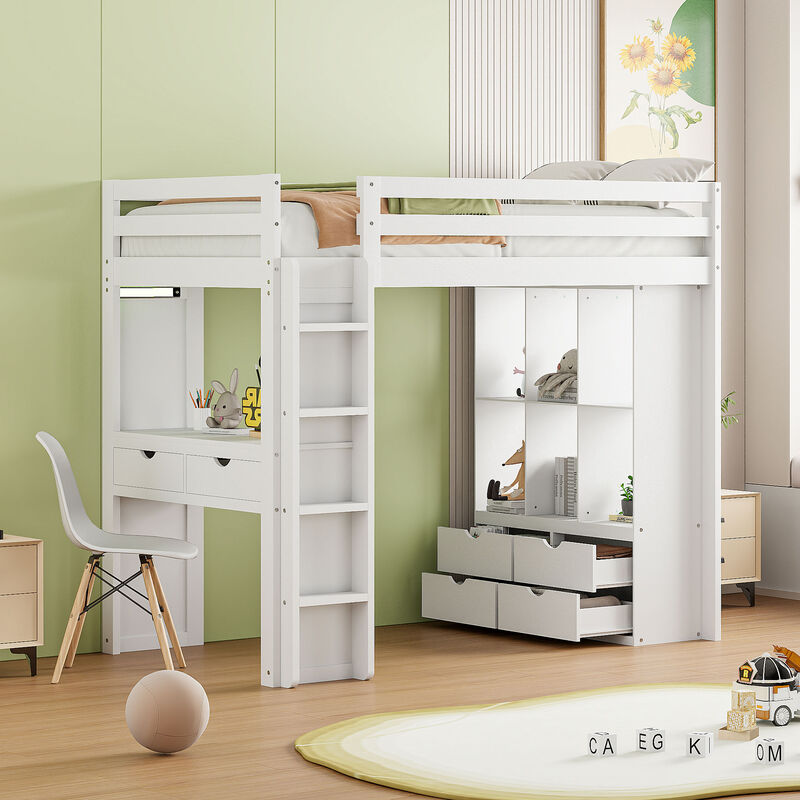 Merax Storage Loft Bed with Writing Desk