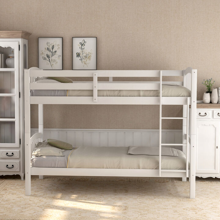 Twin Over Twin Bunk Bed with Ladder, White