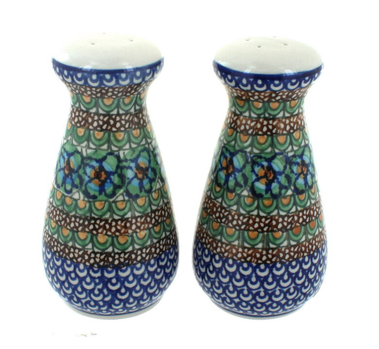 Blue Rose Polish Pottery Mardi Gras Large Salt & Pepper Shakers