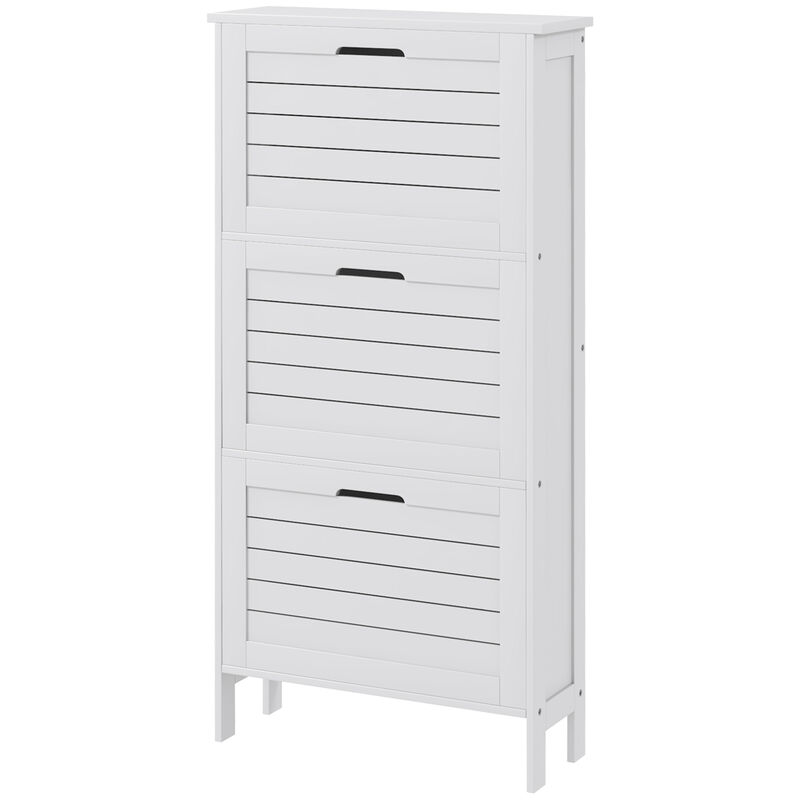 HOMCOM Narrow Shoe Storage Cabinet for Entryway with 3 Flip Drawers, Slim Shoe Rack Organizer with Louvered Doors for 6 Pairs of Shoes, White