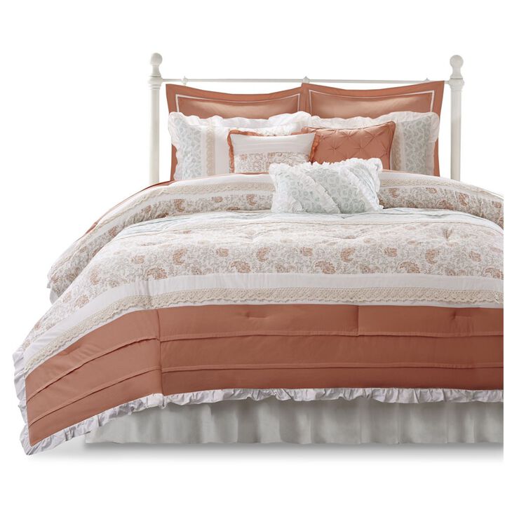 Gracie Mills Singleton 9-Piece Cotton Percale Comforter Set with Paisley Print