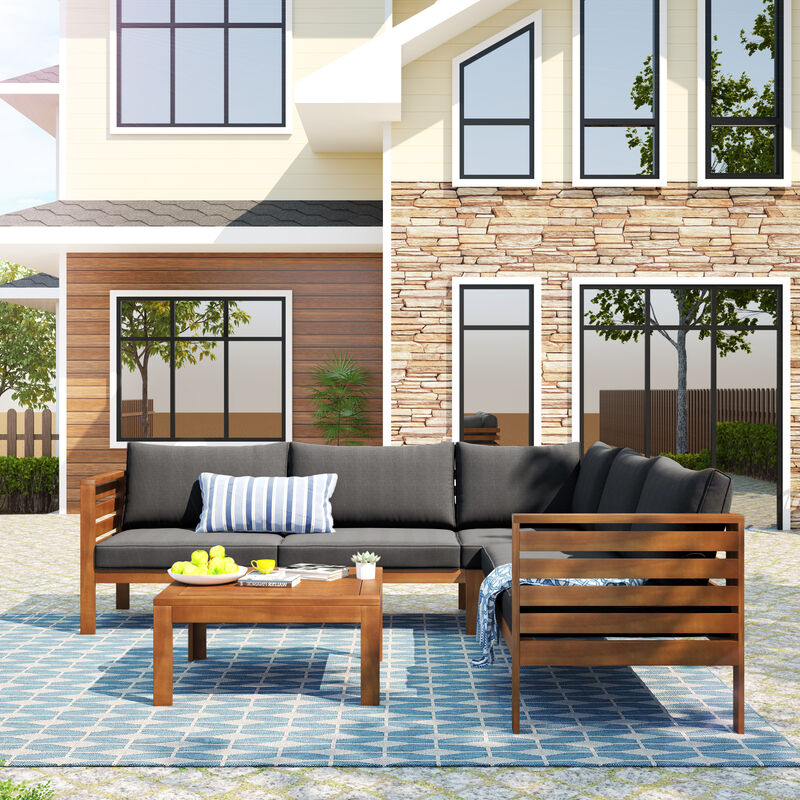 Merax Wood Structure Outdoor Sofa Set with Table