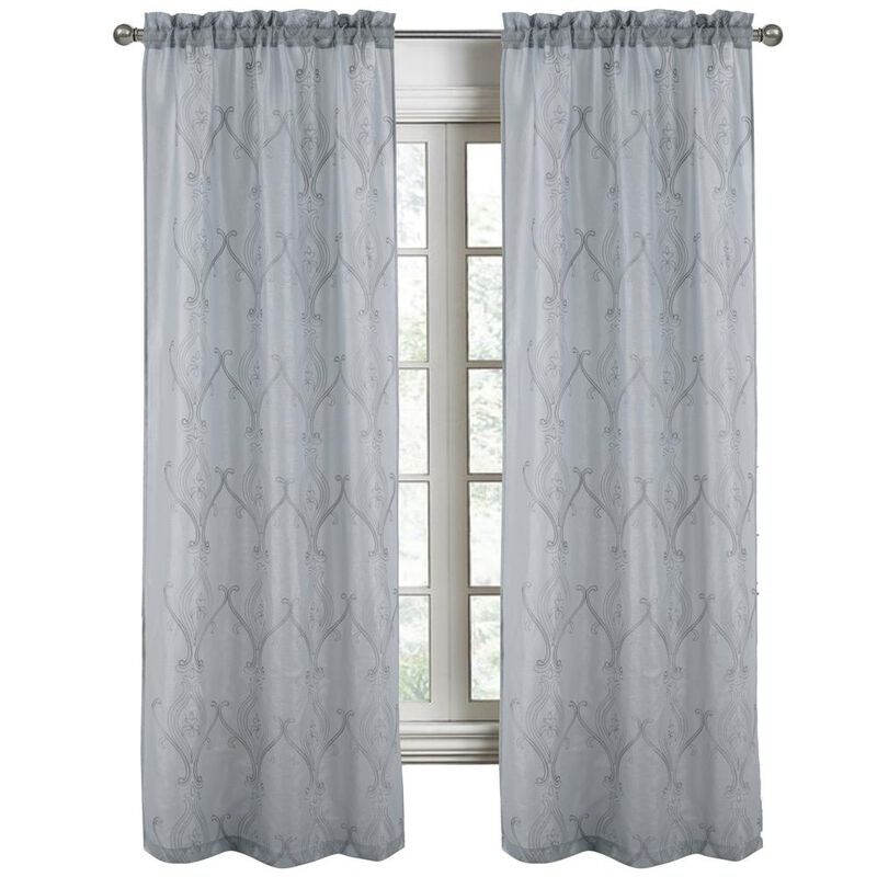 RT Designers Collection Pearl Emb Metallic Doily Rod Pocket Room Darkening Window Curtain Panel for Bedroom 54" x 95" Silver