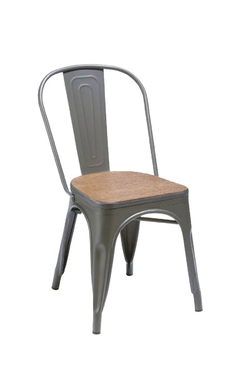 METAL DINING CHAIR w/ WOOD SEAT, NATURAL, Set of 4