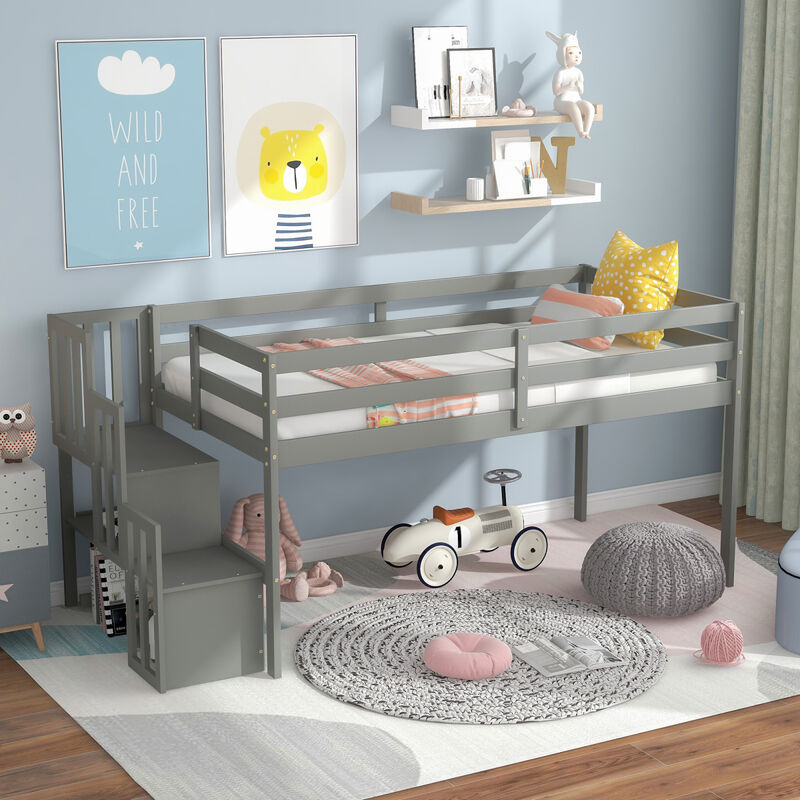 Loft bed with staircase, Gray