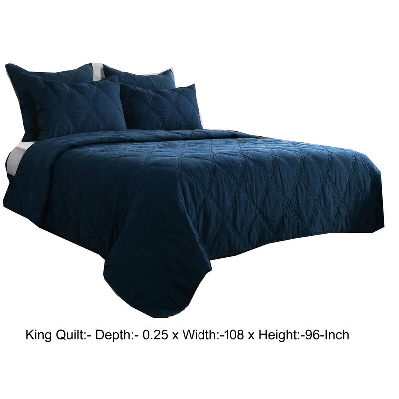 Hara Hand Quilted Flax Linen Quilt Polyester Fill, Midnight Blue-Benzara