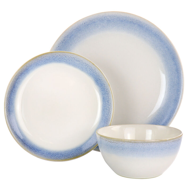 Martha Stewart 12 Piece Reactive Glaze Rimmed Stoneware Dinnerware Set in Blue