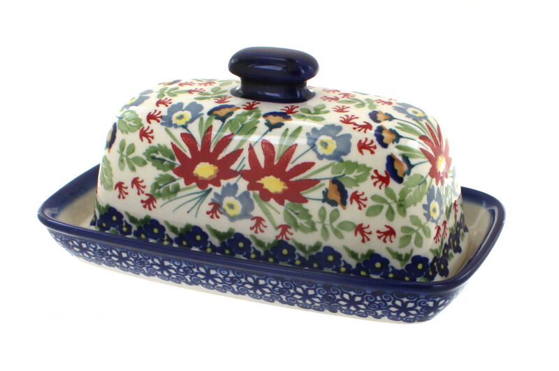 Blue Rose Polish Pottery Tulip Butter Dish