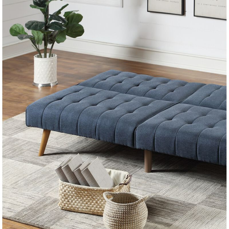 Navy Color Modern Convertible Sofa 1 Piece Set Couch Polyfiber Plush Tufted Cushion Sofa Wooden Legs