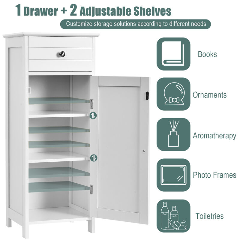 Costway Bathroom Storage Floor Cabinet Wooden Organizer Free-Standing w/ Drawer & Shelf