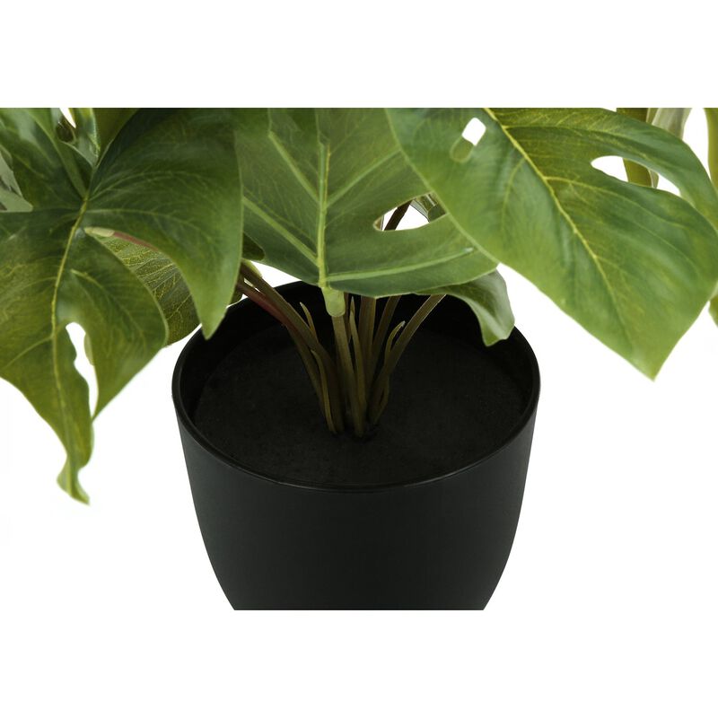 Monarch Specialties I 9584 - Artificial Plant, 13" Tall, Monstera Calthea, Indoor, Faux, Fake, Table, Greenery, Potted, Set Of 2, Decorative, Green Leaves, Black Pots