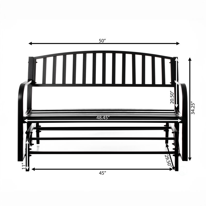 Gardenised Outdoor Black Steel Swing, Powder Coated Glider Bench, Loveseat Lawn Rocker Bench for Yard, Patio, Garden and Deck