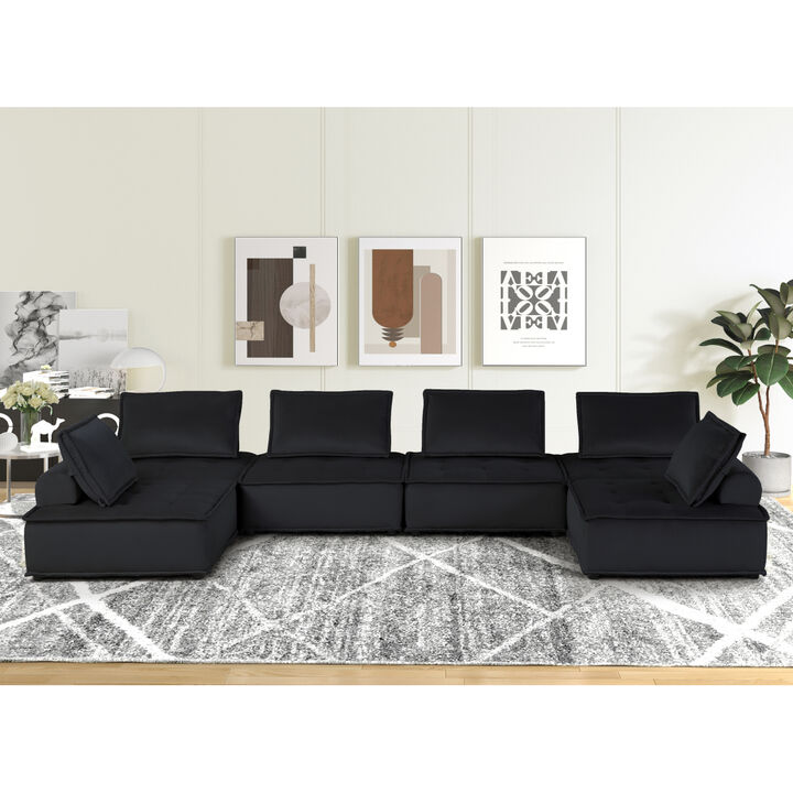 Streamdale Anna Black Velvet 6 Seater U-Shape Modular Sectional Sofa
