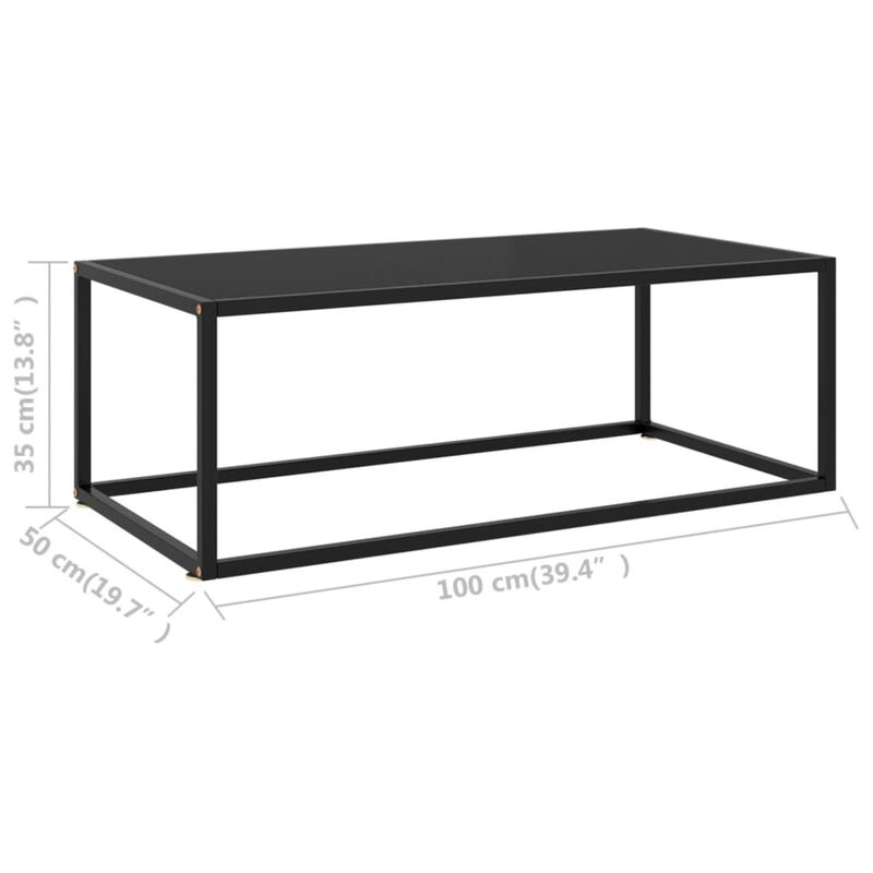 vidaXL Modern Rectangular Coffee Table | Black Tempered Glass and Powder-Coated Steel | Easy Assembly | Functional Living Room Furniture