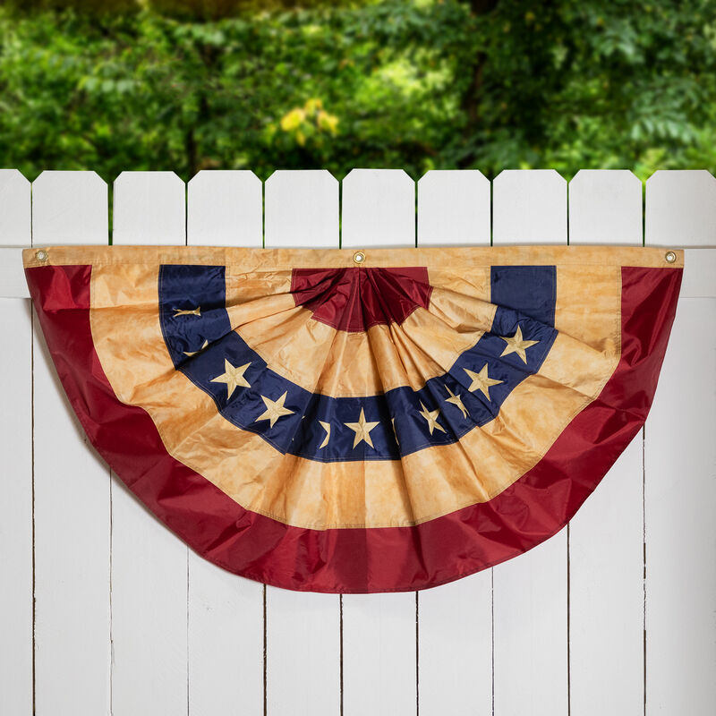 Patriotic Tea-Stained Pleated USA Bunting Flag 48" x 24"